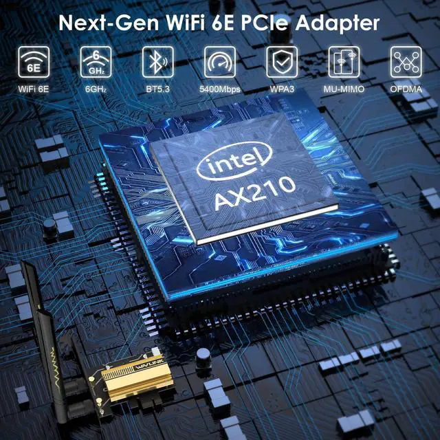 Alt view image 2 of 5 - WAVLINK AXE5400 PCIe WiFi 6E WiFi Card, 2025 Tri-Band Wireless Network Card with Bluetooth 5.3, AX210 Chip, MU-MIMO, WPA3, OFDMA, Low-Profile Bracket, Heat Sink