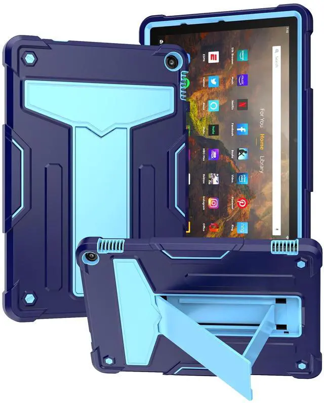 Alt view image 3 of 5 - Epicgadget Case for Amazon Fire HD 10 and Fire HD 10 Plus (11th Generation, 2021 Released) - Heavy Duty Shockproof Hybrid Case with Kickstand + 1 Screen Protector Film and 1 Stylus (Navy Blue/Blue)