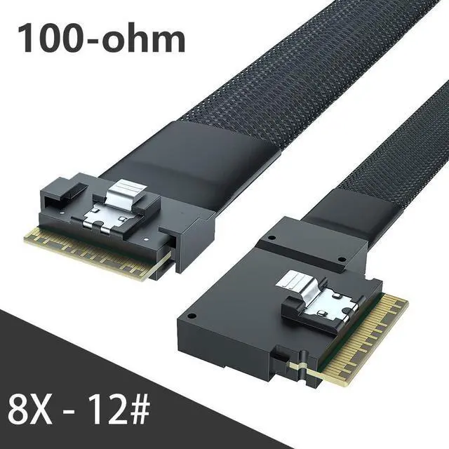 Alt view image 2 of 4 - 10Gtek 24G SlimSAS SFF-8654 to SFF-8654 Cable, 8i, SAS 4.0, 100-ohm, for Servers, Storage Systems, Workstations & High-Performance Computing, Straight to Right Exit, 0.5-m(1.65ft)