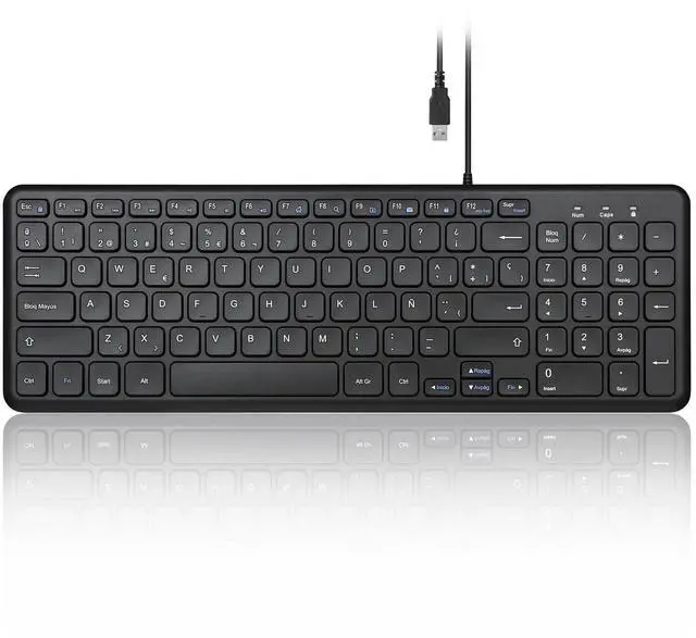 Main image of Perixx PERIBOARD-213B ES Teclado con Cable USB y Teclas Multimedia - Las teclas con mecanismo de tijera y Bajo perfil - Español QWERTY