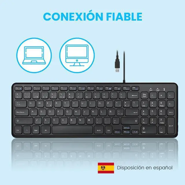 Alt view image 2 of 5 - Perixx PERIBOARD-213B ES Teclado con Cable USB y Teclas Multimedia - Las teclas con mecanismo de tijera y Bajo perfil - Español QWERTY