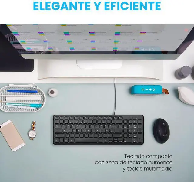 Alt view image 5 of 5 - Perixx PERIBOARD-213B ES Teclado con Cable USB y Teclas Multimedia - Las teclas con mecanismo de tijera y Bajo perfil - Español QWERTY
