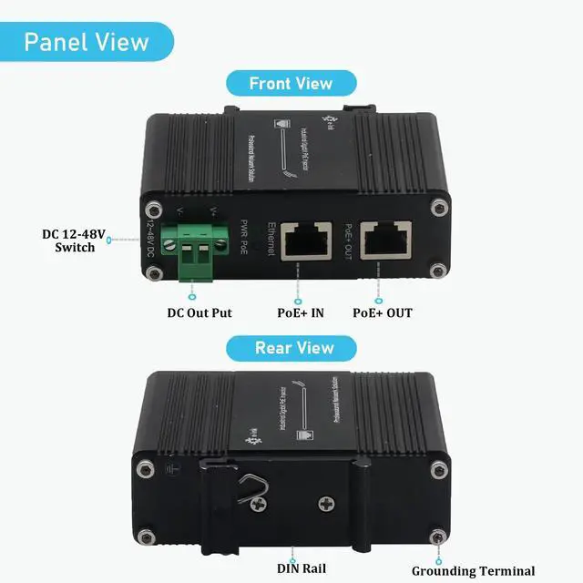 Alt view image 2 of 5 - Industrial Gigabit PoE+ Injector -IEEE 802.3at/af Compliant, 10/100/1000Mbps RJ-45,Outdoor Rated 30W PoE+ Power Hardened POE Adapter with 12-48V DC Input DIN- Rail, Wall Mount