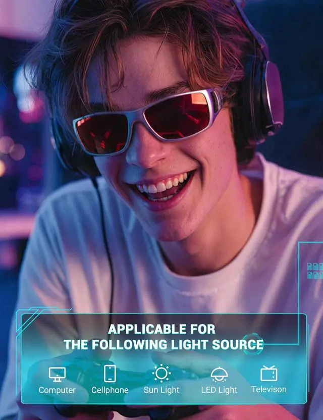 Alt view image 2 of 5 - TIJN Sonia Sleep Glasses for Blue & Green Light Blocking,Red Lens with Dual AR Coating,Wraparound Frame for Gaming Screen