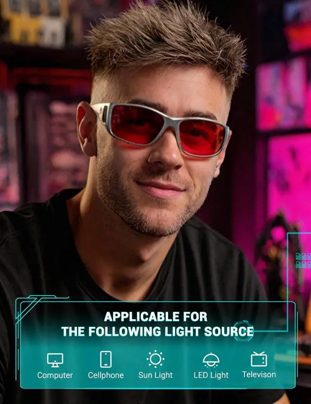 Alt view image 4 of 5 - TIJN Sonia Sleep Glasses for Blue & Green Light Blocking,Red Lens with Dual AR Coating,Wraparound Frame for Gaming Screen