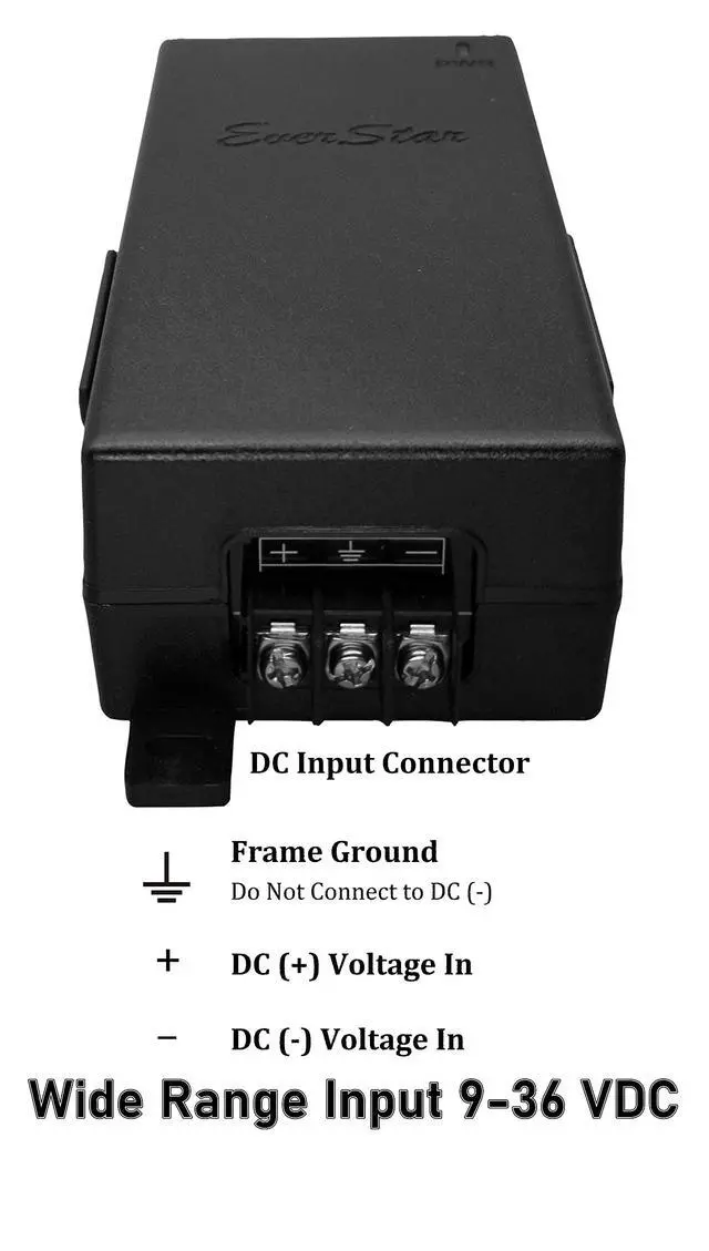 Alt view image 2 of 5 - EverStar iPoE-35W56GDW-at Gigabit | 9-36V DC in | 56V 0.625A/35W DC PoE+ Out | DC-DC convertor + 802.3at PoE+ Mode A&B Injector for ePMP2000/3000, Force400/425, Q61 | Black