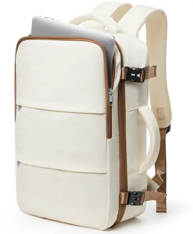 Main image of bergsalz Travel Laptop Backpack For Women Men,Carry On Backpack,Airplane Travel Essentials For Women,Personal Item Travel Bag Laptop Work Backpacks,Beige Brown