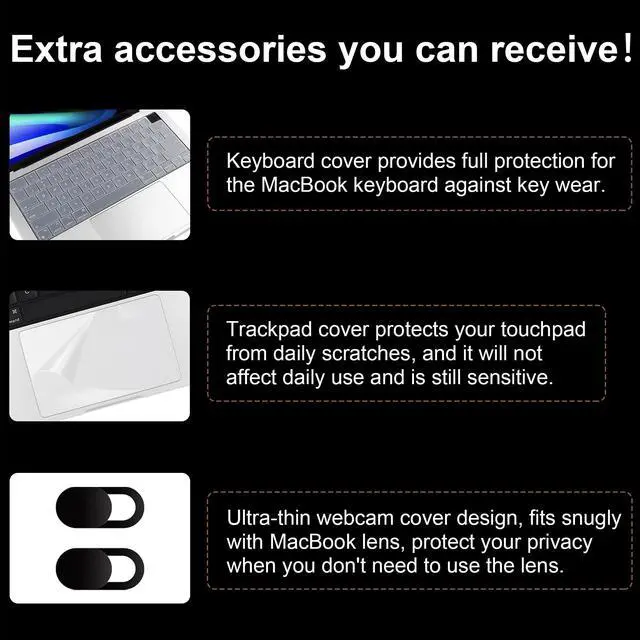 Alt view image 4 of 5 - Yebiseven for MacBook Pro 16" M4/M3/M2/M1 Case 2024 2023 2021 Model A3403/A3186/A2991/A2485/A2780, Hard Shell Laptop Case with Keyboard Cover & Trackpad Protector & Webcam Cover, Transparent