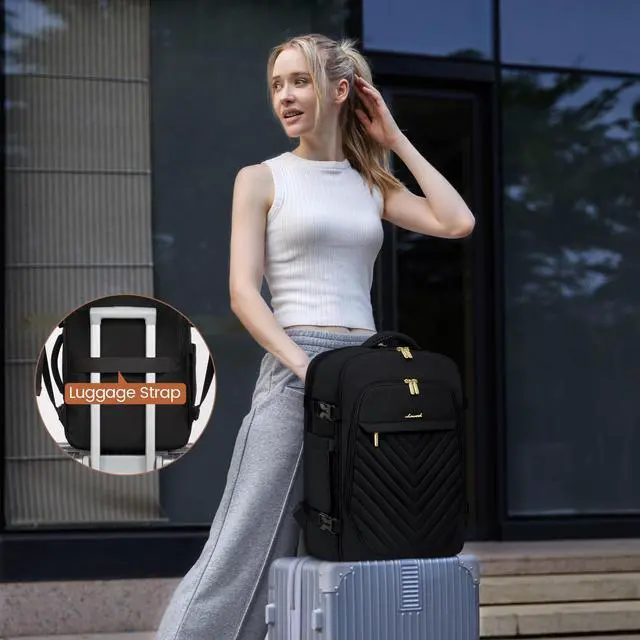 Alt view image 2 of 5 - LOVEVOOK Travel Backpack for Women, TSA Personal Item Travel Bag fits 18" Laptop, Carry On Backpack for Weekender Business Hiking, Black