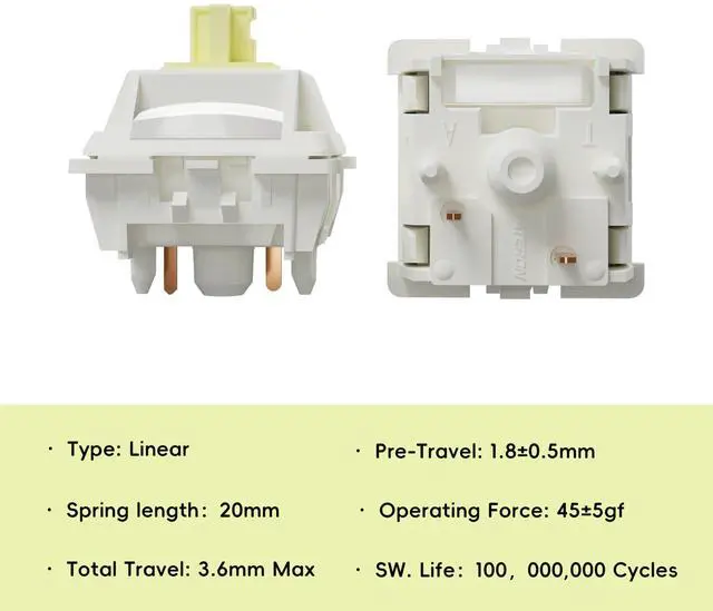 Alt view image 3 of 5 - GATERON Creamy Linear Silent Keyboard Switch for Mechanical Gaming Keyboard, 5-Pin 45gf Quiet Pre-Lubed Switches with Standard MX Structure (108pcs)