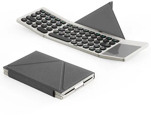 Main image of Foldable Bluetooth Keyboard with Touchpad & Magnetic Stand Cover, Ultra Slim Portable, 3-Device Switching, for iPad iPhone Mac Windows Android Tablets Phones PC (Light Gray)