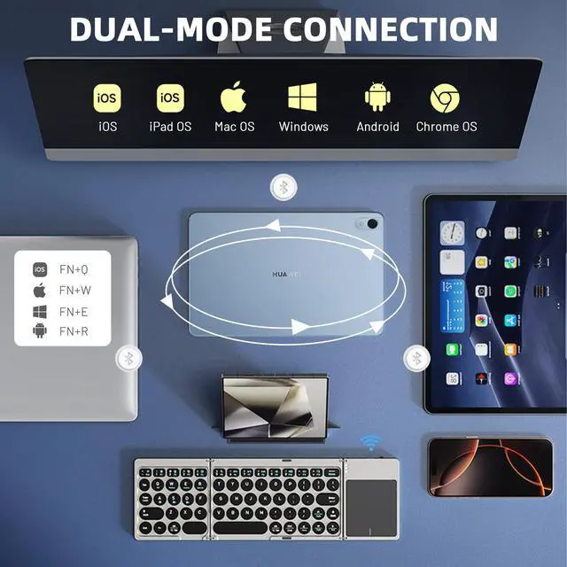 Alt view image 3 of 5 - Foldable Bluetooth Keyboard with Touchpad & Magnetic Stand Cover, Ultra Slim Portable, 3-Device Switching, for iPad iPhone Mac Windows Android Tablets Phones PC (Light Gray)