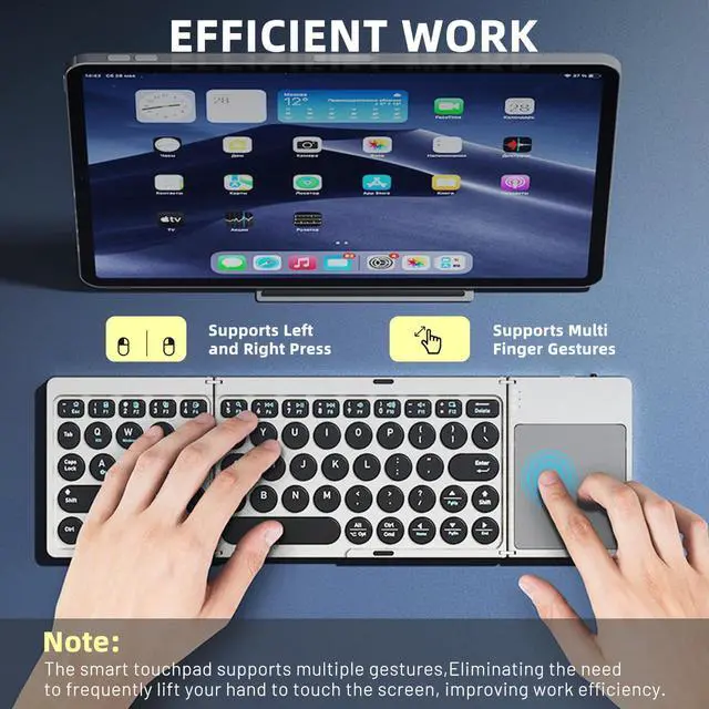 Alt view image 5 of 5 - Foldable Bluetooth Keyboard with Touchpad & Magnetic Stand Cover, Ultra Slim Portable, 3-Device Switching, for iPad iPhone Mac Windows Android Tablets Phones PC (Light Gray)