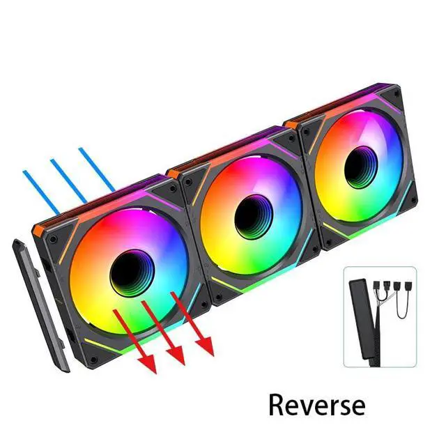Alt view image 2 of 5 - Computer Case Fans Reverse 120mm ARGB - 5V 3Pin PWM Daisy Chain, Infinity Mirror Module for PC Cases & Liquid Cooling (Black)