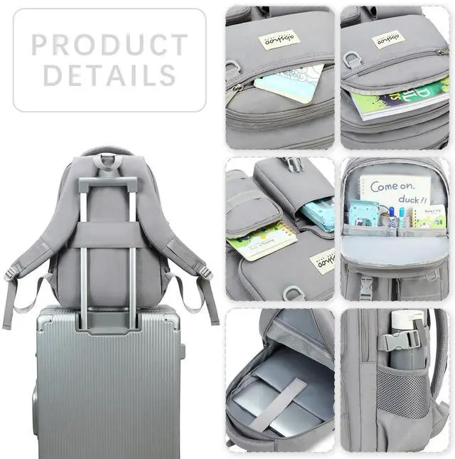 Alt view image 4 of 5 - abshoo Large Heavy Duty Backpack For School College Bookbag Casual Multi Pocket Travel Backpacks (Grey)