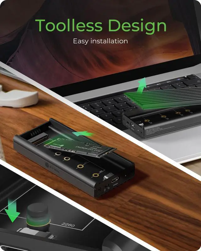 Alt view image 4 of 5 - 20Gbps M.2 NVMe SSD Enclosure, ICY BOX USB C External NVMe M.2 Enclosure with USB C 3.2 Gen 2x2, Tool-Free Case, Compatible with 2230/2242/2260/2280 Drives  Aluminum, Plug & Play