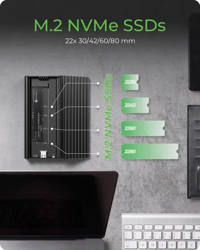 Alt view image 3 of 5 - 20Gbps M.2 NVMe SSD Enclosure, ICY BOX USB C External NVMe M.2 Enclosure with USB C 3.2 Gen 2x2, Tool-Free Case, Compatible with 2230/2242/2260/2280 Drives  Aluminum, Plug & Play