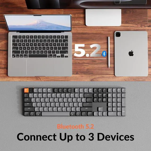 Alt view image 2 of 5 - Keychron K5 Version 2 Wireless Bluetooth 5.2 Mechanical Keyboard, Low Profile Milk POM Switch 100% Full-Size Layout QMK Programmable, White Backlit with Shine-Through Keycaps for Mac Windows Linux