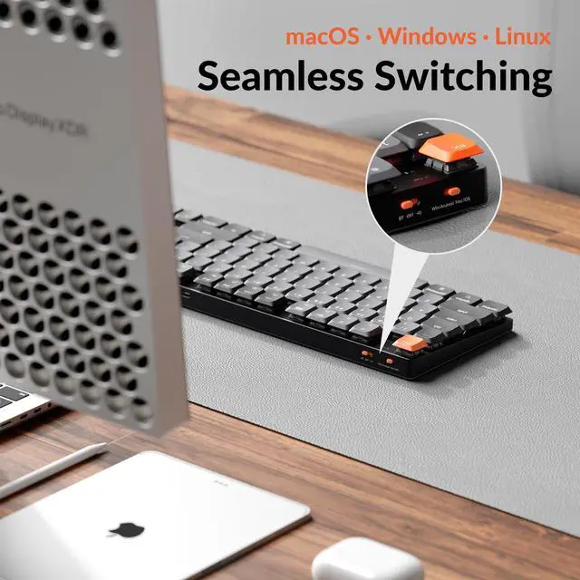 Alt view image 5 of 5 - Keychron K5 Version 2 Wireless Bluetooth 5.2 Mechanical Keyboard, Low Profile Milk POM Switch 100% Full-Size Layout QMK Programmable, White Backlit with Shine-Through Keycaps for Mac Windows Linux