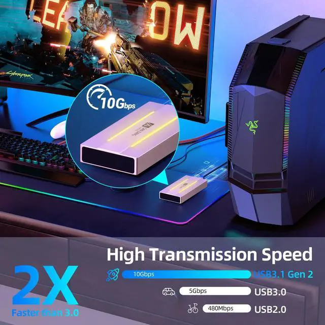 Alt view image 3 of 5 - RGB M.2 NVME SSD Enclosure for Gaming, USB 3.1 Gen 2(10 Gbps) Type C to NGFF NVME PCIe M-Key(B&M Key) External Solid State Drive Enclosure, Support UASP Trim for SSDs Size 2280/2260/2242/2230