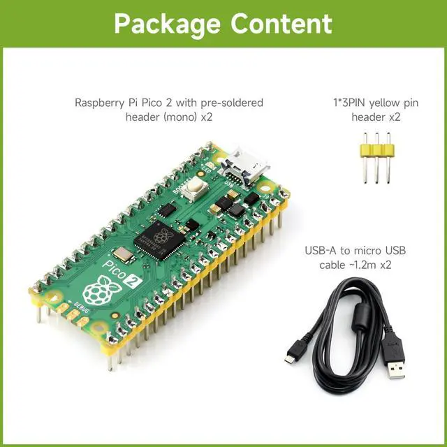 Alt view image 2 of 5 - Waveshare 2PCS Raspberry-Pi-Pico-2-M, Compatible with Raspberry Pi Pico 2 Microcontroller Board, Based On Official RP2350 Chip, Dual-Core & Dual-Architecture Design, 3 Items, 2PCS Version