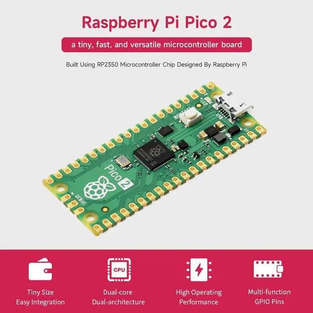 Alt view image 3 of 5 - Waveshare 2PCS Raspberry-Pi-Pico-2-M, Compatible with Raspberry Pi Pico 2 Microcontroller Board, Based On Official RP2350 Chip, Dual-Core & Dual-Architecture Design, 3 Items, 2PCS Version