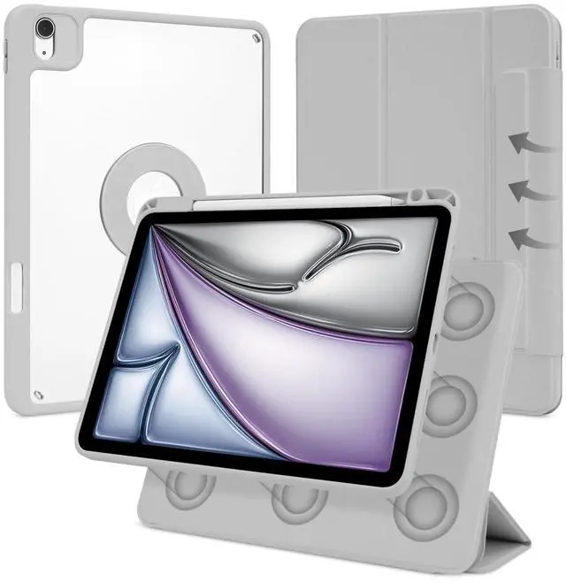 Main image of Dwopar Case for iPad Air 13 Inch M3/M2 2025/2024, iPad Pro 12.9 Inch 6th/5th Generation 2022/2021 with Pencil Holder, Vertical Stand, Detachable Magnetic Trifold Stand Case,Auto Wake/Sleep, Gray