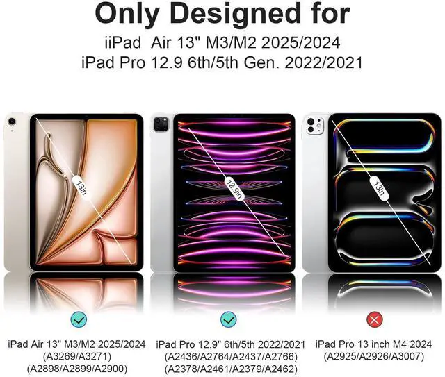 Alt view image 2 of 5 - Dwopar Case for iPad Air 13 Inch M3/M2 2025/2024, iPad Pro 12.9 Inch 6th/5th Generation 2022/2021 with Pencil Holder, Vertical Stand, Detachable Magnetic Trifold Stand Case,Auto Wake/Sleep, Gray