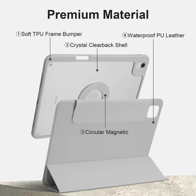 Alt view image 4 of 5 - Dwopar Case for iPad Air 13 Inch M3/M2 2025/2024, iPad Pro 12.9 Inch 6th/5th Generation 2022/2021 with Pencil Holder, Vertical Stand, Detachable Magnetic Trifold Stand Case,Auto Wake/Sleep, Gray