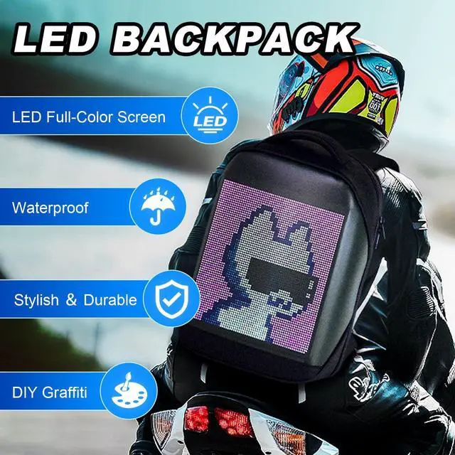 Alt view image 3 of 5 - AUTOBABA LED Backpack with Full-color Programmable Screen, App Control Laptop Backpack, Waterproof Luggage Bag for Camping Cycling Travelling, DIY Fashion Backpack