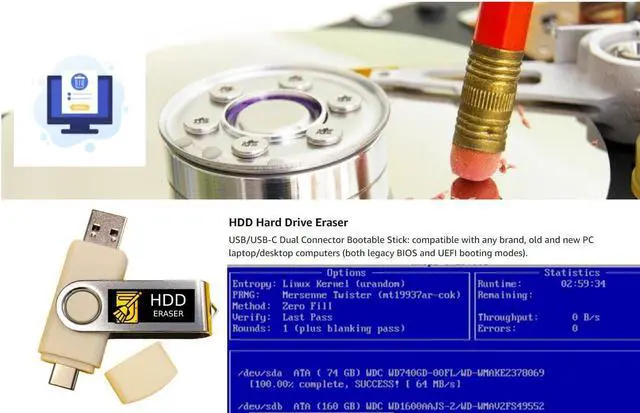 Alt view image 2 of 5 - HDD Hard Drive Permanent PC Disk Eraser  Bootable USB Flash Thumb Drive - Wipe Your Data Secuely - DOD (Department of Defense) IT Industry Standard Utility + Gift Packaging Box