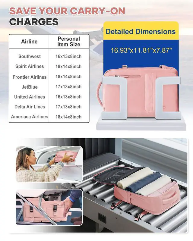 Alt view image 3 of 5 - WONHOX Large Travel Backpack Women, Carry On Backpack,Hiking Backpack Waterproof Outdoor Sports Rucksack Casual Daypack with Shoes Compartment, Pink