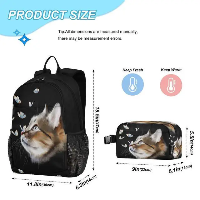 Alt view image 2 of 5 - ALAZA Cute Kitten Cat with Butterfly Backpack for Kids School Bag Girls Boys Teens Backpack with Lunch Bag Set Daypack Travel Laptop Backpack