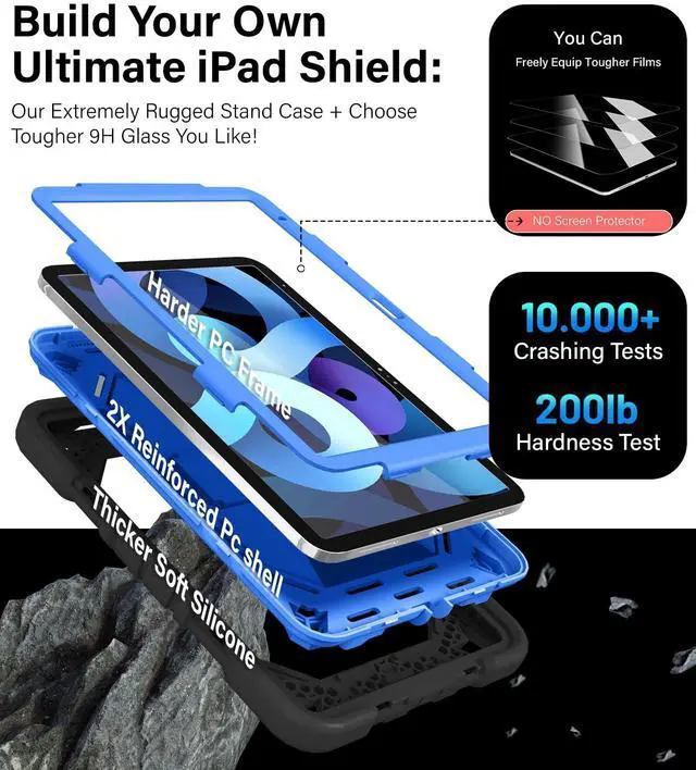 Alt view image 4 of 5 - JKSML Case for iPad (A16) 11th/10th Gen | Heavy Duty Drop Protective | Rugged Silicone Cover | Pencil Holder | Adjustable Shoulder Strap | Stand for iPad 10.9" (2022)/ 11" (2025) - Black Blue