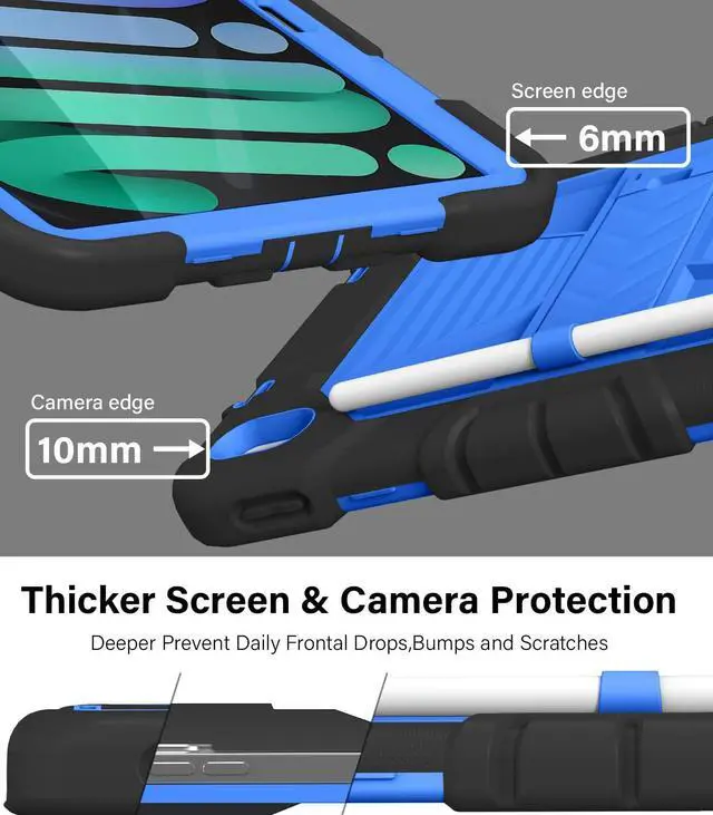 Alt view image 5 of 5 - JKSML Case for iPad (A16) 11th/10th Gen | Heavy Duty Drop Protective | Rugged Silicone Cover | Pencil Holder | Adjustable Shoulder Strap | Stand for iPad 10.9" (2022)/ 11" (2025) - Black Blue