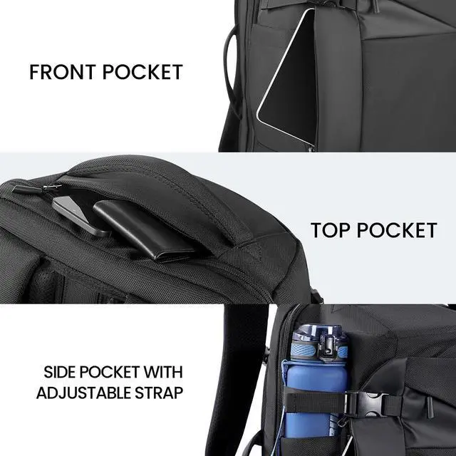 Alt view image 3 of 5 - Mecrowd Large Travel Backpack for Men 40L, Carry On Backpack TSA 17.3 Inch Laptop Mochila Flight Approved, Large Business Daypack Waterproof,Carry on bag Weekender College for Men Women, Black