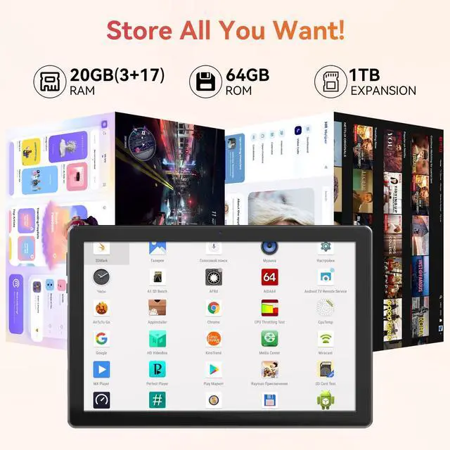 Alt view image 3 of 5 - URAO Tablet,10.1" Android Tablet with Octa-core Processor 20GB RAM 64GB ROM HD IPS Touchscreen 8H Battery, Wi-Fi 6, BT 5.0, Dual Camera, Android 15 Tablets 2025