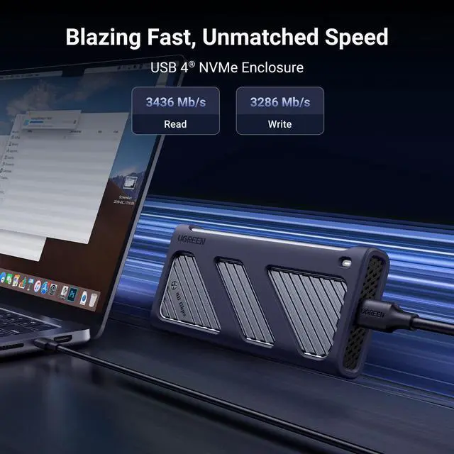 Alt view image 2 of 5 - UGREEN 40Gbps M.2 NVMe SSD Enclosure with Cooling Fan&Anti-Drop Cover, Compatible with Thunderbolt 4/3 USB4/3.2/3.0/2.0 for M1 M2 Pro, Supports M and B&M Keys and Size 2230/2242 /2260/2280 SSDs