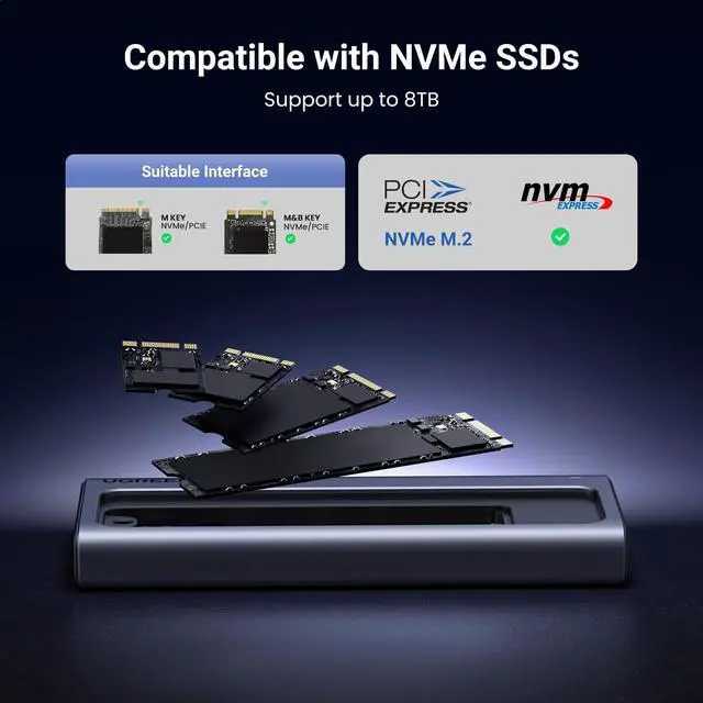 Alt view image 4 of 5 - UGREEN 40Gbps M.2 NVMe SSD Enclosure with Cooling Fan&Anti-Drop Cover, Compatible with Thunderbolt 4/3 USB4/3.2/3.0/2.0 for M1 M2 Pro, Supports M and B&M Keys and Size 2230/2242 /2260/2280 SSDs