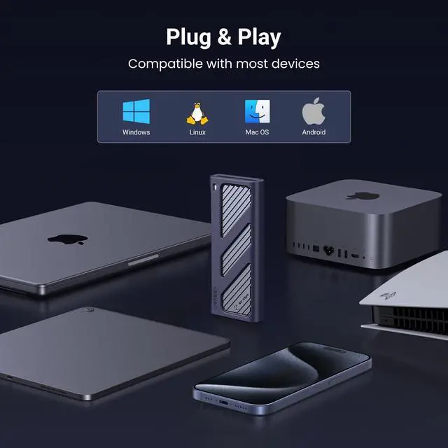 Alt view image 5 of 5 - UGREEN 40Gbps M.2 NVMe SSD Enclosure with Cooling Fan&Anti-Drop Cover, Compatible with Thunderbolt 4/3 USB4/3.2/3.0/2.0 for M1 M2 Pro, Supports M and B&M Keys and Size 2230/2242 /2260/2280 SSDs