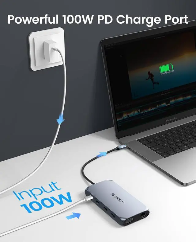 Alt view image 4 of 5 - Docking Station USB C to Dual HDMI Adapter, ORICO 12 in 1 USB C Hub with Dual HDMI, VGA, 100W PD, Ethernet, 2 USB-A 3.1, 1 USB 2.0, 1 Type-C 3.1, SD/TF, Audio, Compatible for Windows/Mac OSGrey