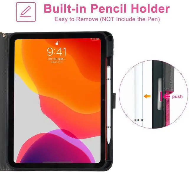 Alt view image 4 of 5 - RONWTIMES Glitter Case for Samsung Galaxy Tab A9+/A9 Plus 11 Inch 2023 (SM-X210/X216/X218), Sparkly Folio Cover with Pencil Holder, Pocket, Auto Wake/Sleep, Bling Design for Women - Rose Pink+Purple