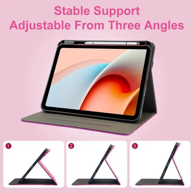 Alt view image 2 of 5 - RONWTIMES Glitter Case for Samsung Galaxy Tab A9+/A9 Plus 11 Inch 2023 (SM-X210/X216/X218), Sparkly Folio Cover with Pencil Holder, Pocket, Auto Wake/Sleep, Bling Design for Women - Rose Pink+Purple