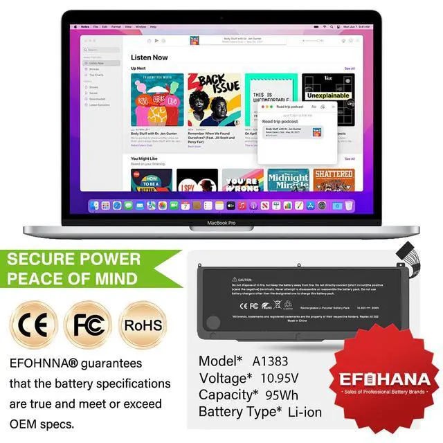 Alt view image 2 of 5 - A1383 Battery A1297 Laptop Battery Replacement for MacBook Pro 17 inch A1297 (Early 2011-Late 2011) Series EMC 2352-1 EMC 2564 MD311*/A MD311LL/A MC725*/A MC725LL/A 020-7149-A 020-7149-A10 10.95V 95Wh