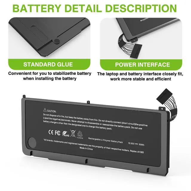 Alt view image 3 of 5 - A1383 Battery A1297 Laptop Battery Replacement for MacBook Pro 17 inch A1297 (Early 2011-Late 2011) Series EMC 2352-1 EMC 2564 MD311*/A MD311LL/A MC725*/A MC725LL/A 020-7149-A 020-7149-A10 10.95V 95Wh