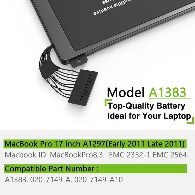 Alt view image 4 of 5 - A1383 Battery A1297 Laptop Battery Replacement for MacBook Pro 17 inch A1297 (Early 2011-Late 2011) Series EMC 2352-1 EMC 2564 MD311*/A MD311LL/A MC725*/A MC725LL/A 020-7149-A 020-7149-A10 10.95V 95Wh