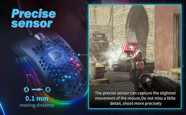 Alt view image 5 of 5 - C306 Gaming Mouse, Wired Mouse for Laptop with Honeycomb Shell, 12800DPI Optical Sensor, 7 Programmable Buttons, 6 RGB Lights Ergonomic Computer Gamer Mice for Windows PC Mac