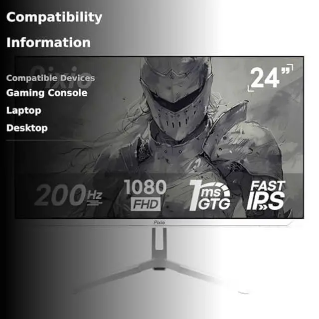 Alt view image 3 of 5 - Pixio PX248 Wave White 24 inch 200Hz Refresh Rate FHD 1080p Resolution Fast IPS Panel 1ms GTG Response Time White Gaming Monitor with Adaptive Sync