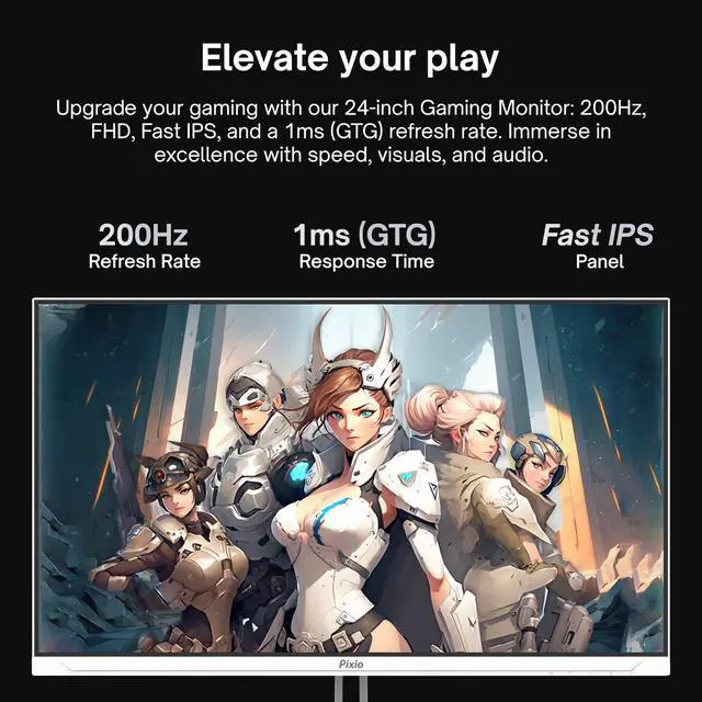 Alt view image 2 of 5 - Pixio PX248 Wave White 24 inch 200Hz Refresh Rate FHD 1080p Resolution Fast IPS Panel 1ms GTG Response Time White Gaming Monitor with Adaptive Sync