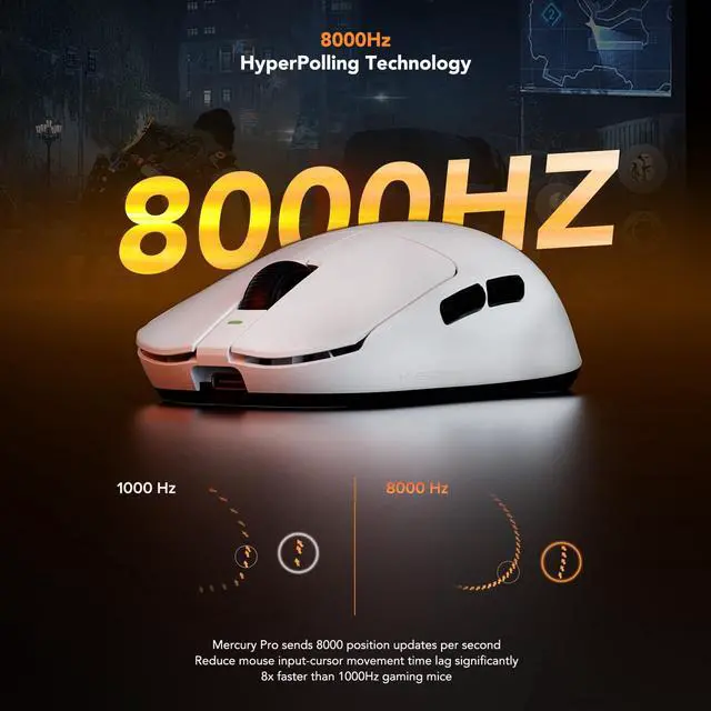 Alt view image 3 of 5 - KYSONA Mercury Wireless Gaming Mouse41g Ultalight, PAW3395 Sensor, 8K Polling Rate,26000 DPI,5 Programmable Buttons Optical Mice for PC/MAC/Laptop,White